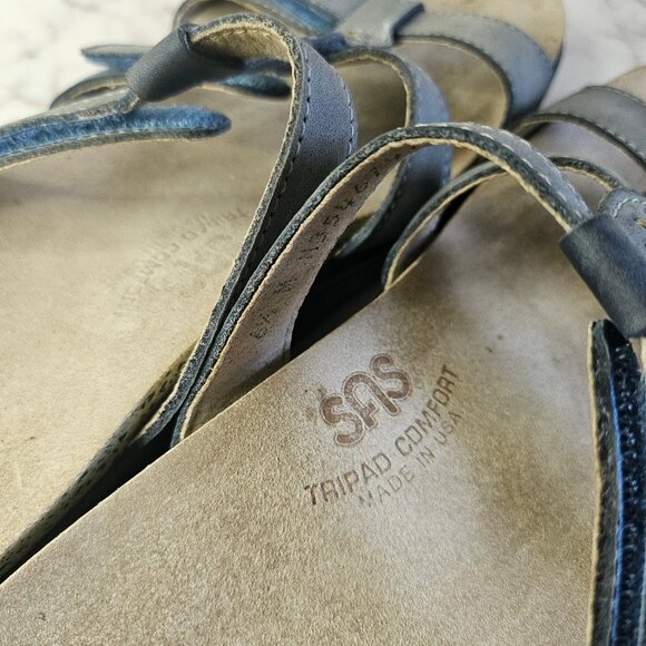 SAS Women’s Blue Leather Slides Slip On Wedge Sandals Size 6.5M - Picture 4 of 7